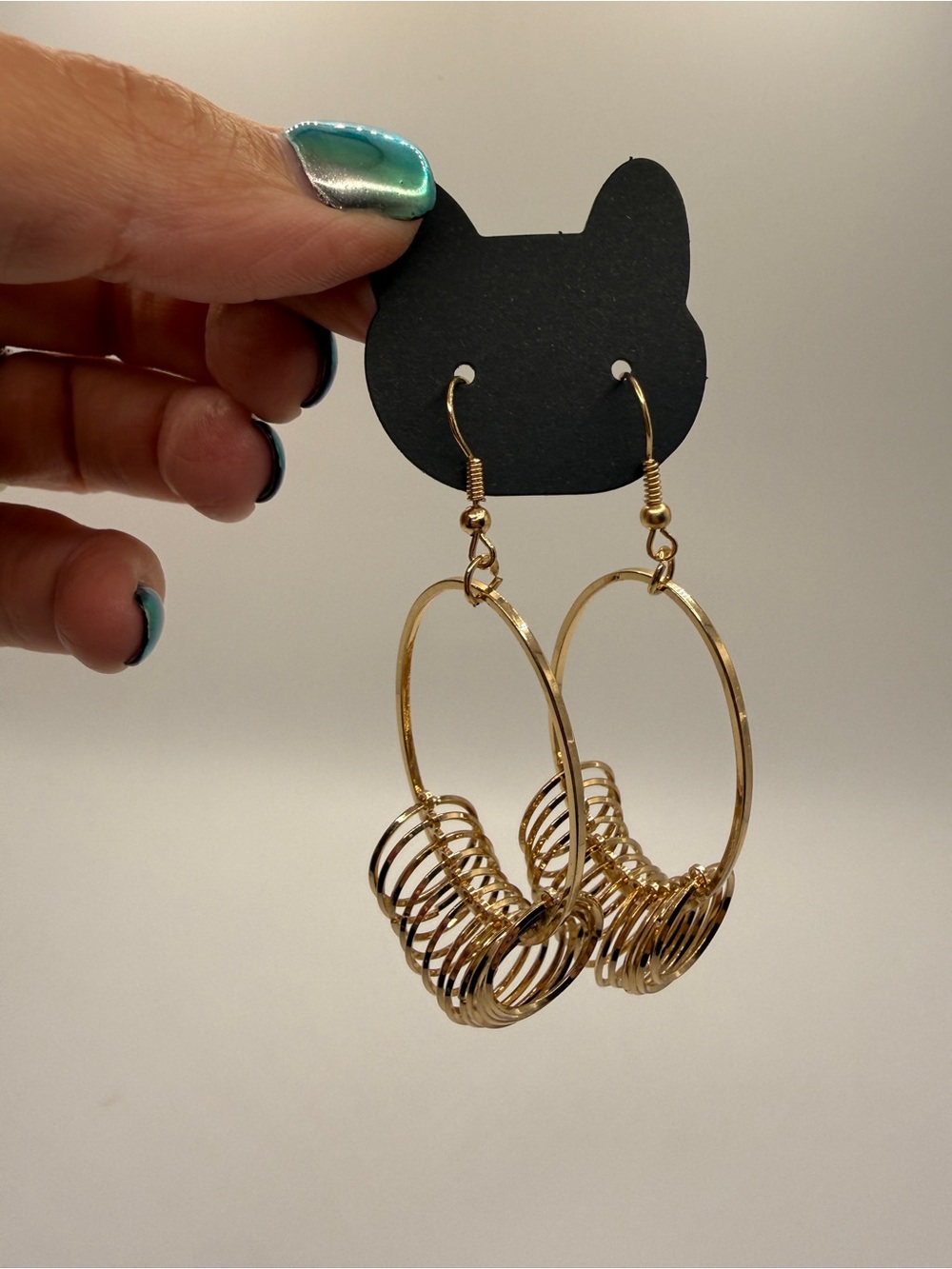 Gold Hoop Dangle Earrings with Spiral Accent